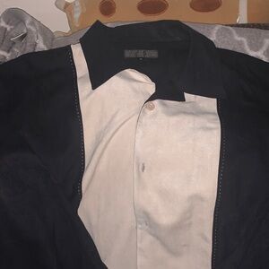 Men's Black and Cream Casual Button Down Shirt